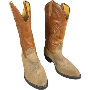 Men's Leather Cowboy Style Boots Smooth Grain Stitched Traditional Point Toe 10D