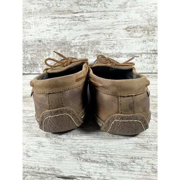 Men's L.L. Bean Handsewn Brown Leather Flannel-Lined Slippers Moccasin Sz 10M