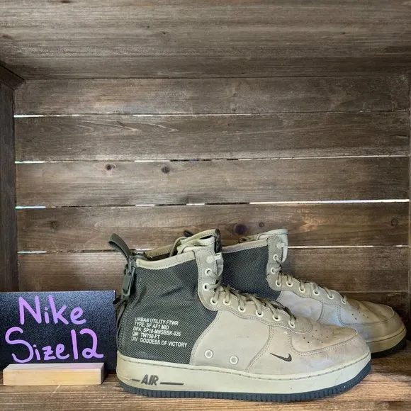 Mens Nike Air Force 1‎ SF Mid Mushroom Camo Leather Boots Shoes Sneakers Size 12