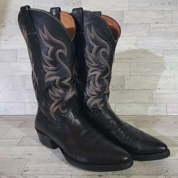Men's Nocona Western Black Leather Rodeo Cowboy Boots Size 9.5 D USA Made