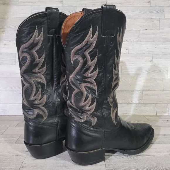 Men's Nocona Western Black Leather Rodeo Cowboy Boots Size 9.5 D USA Made