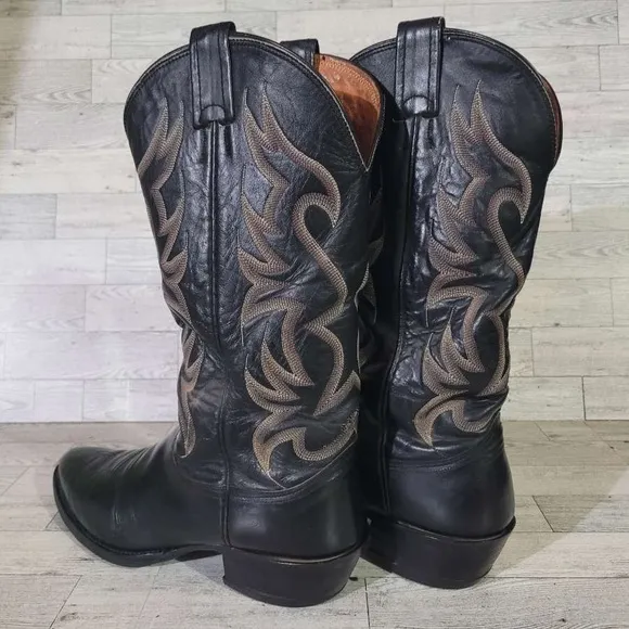 Men's Nocona Western Black Leather Rodeo Cowboy Boots Size 9.5 D USA Made