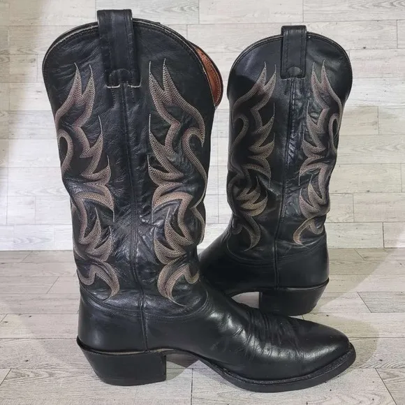 Men's Nocona Western Black Leather Rodeo Cowboy Boots Size 9.5 D USA Made