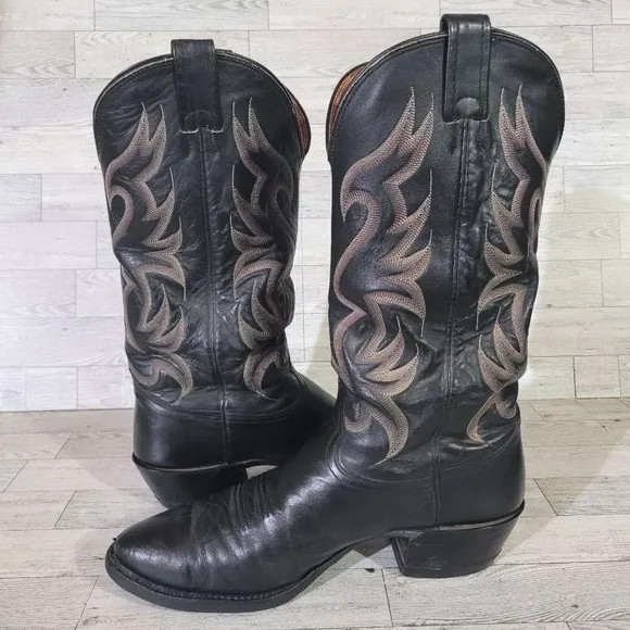Men's Nocona Western Black Leather Rodeo Cowboy Boots Size 9.5 D USA Made