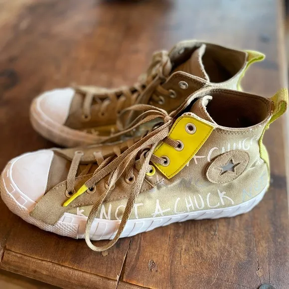Mens Not a Chuck neon yellow contrast High Top Converse Sneakers size 10.5