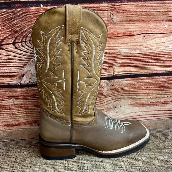MENS WESTERN RODEO COWBOY SQUARE TOE BROWN BOOT BOTA VAQUERA HOMBRE