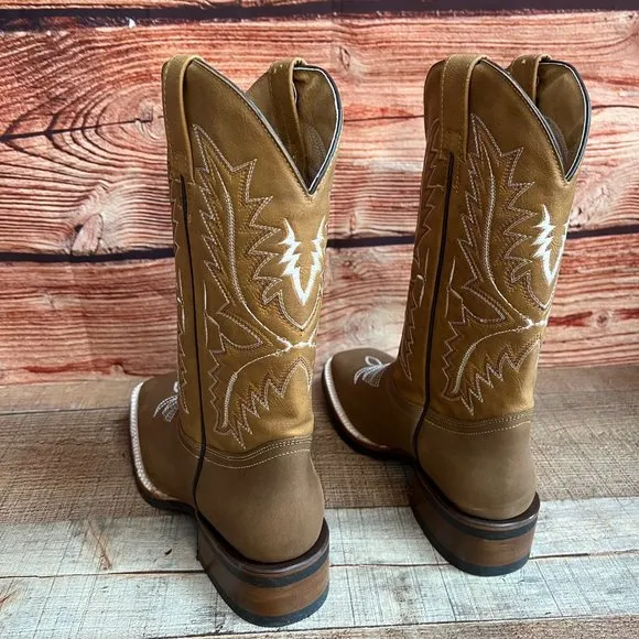 MENS WESTERN RODEO COWBOY SQUARE TOE BROWN BOOT BOTA VAQUERA HOMBRE