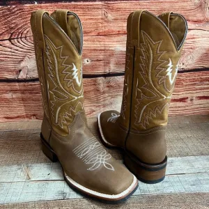 MENS WESTERN RODEO COWBOY SQUARE TOE BROWN BOOT BOTA VAQUERA HOMBRE