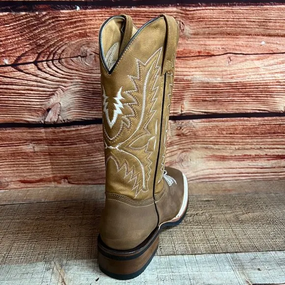 MENS WESTERN RODEO COWBOY SQUARE TOE BROWN BOOT BOTA VAQUERA HOMBRE