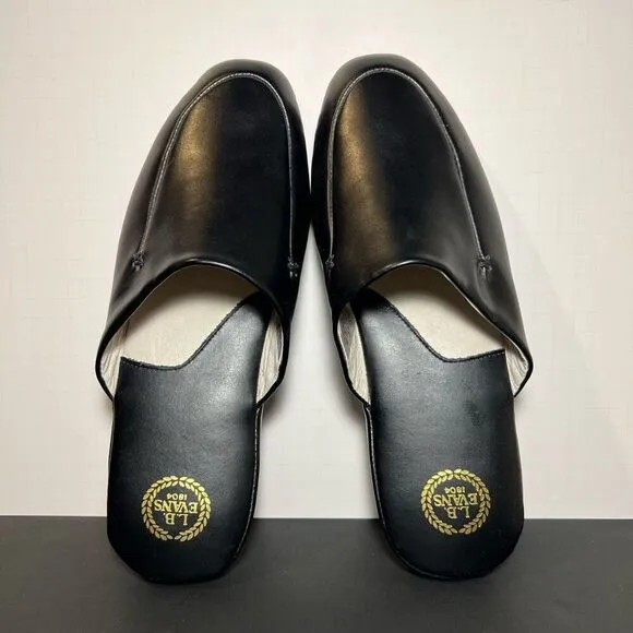 Mens L.B. EVANS Duke Scuff Black Leather Smoking Slippers / Size 12 Extra Wide