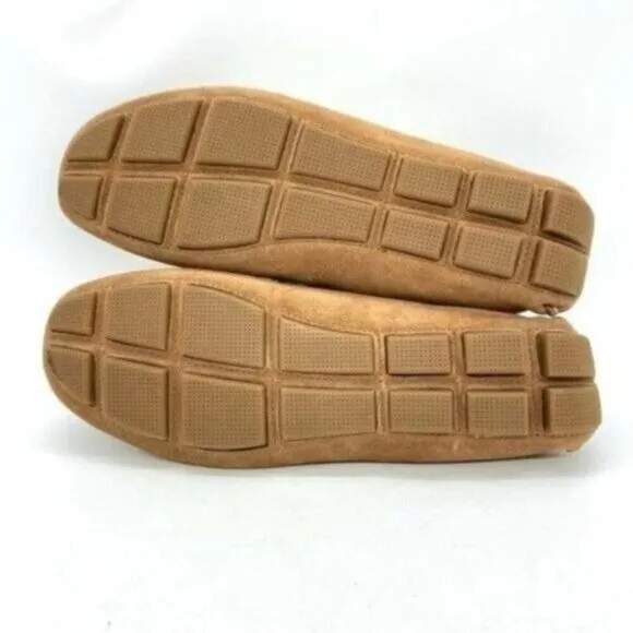 Mens Shearling Moc Toe Loafer Slippers Tan Suede Size 8 New