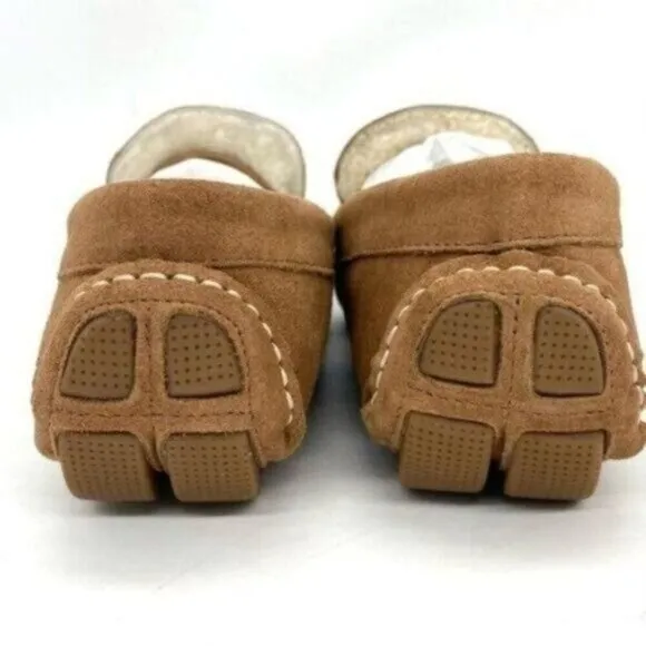 Mens Shearling Moc Toe Loafer Slippers Tan Suede Size 8 New