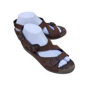 Mephisto Sandals Women EU 39 US 9 Brown Leather Wedge Summer Buckle Ankle Strap