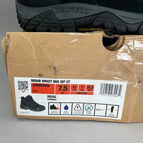 Merrell Men's Size 7.5 MOAB Onset Mid Waterproof Composite Toe Work Boots
