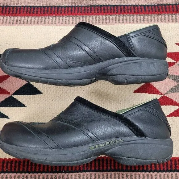 Merrell Primo Patch Black Leather Clogs Sz 11 Slip On Comfort Shoes J63786