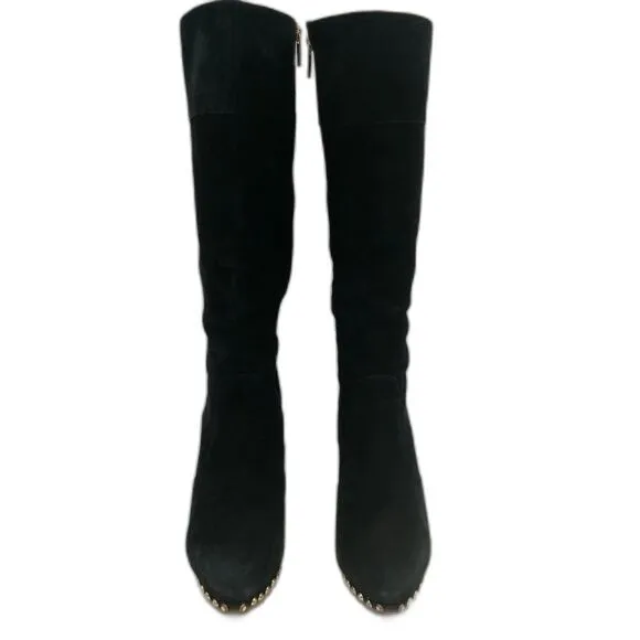 Michael Kors Ailee Gold Studded Black Suede High Heel Platform Boots - Size 9