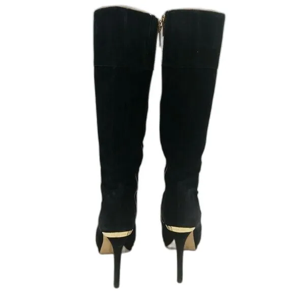 Michael Kors Ailee Gold Studded Black Suede High Heel Platform Boots - Size 9