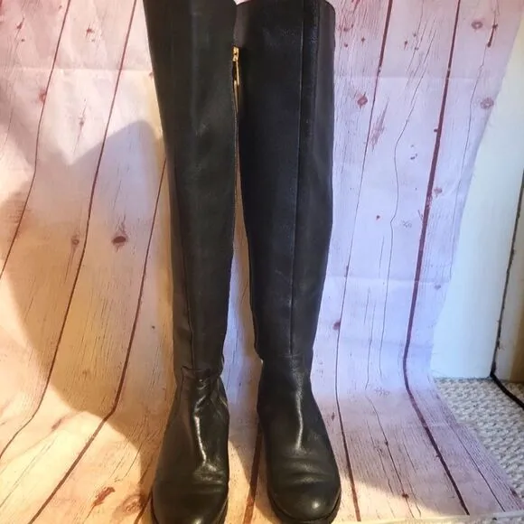 Michael Kors &quot;Ridley&quot; Black Leather/Fabric Knee High Boots sz. 6.5M ret. $465
