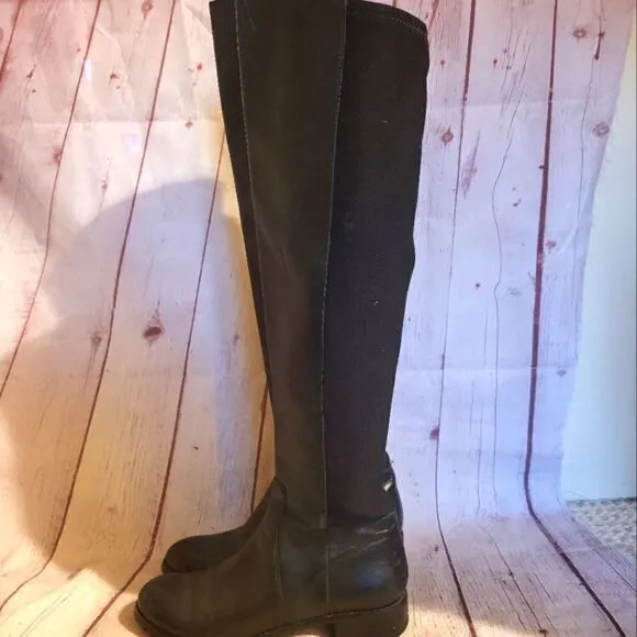 Michael Kors &quot;Ridley&quot; Black Leather/Fabric Knee High Boots sz. 6.5M ret. $465