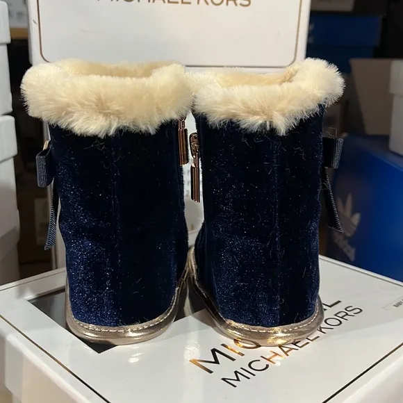 Michael Kors Baby Sweet infant booties boots shoes velour navy girls new
