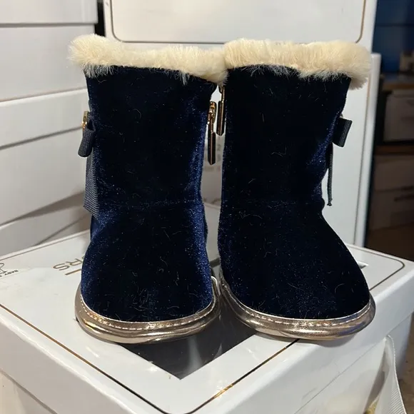 Michael Kors Baby Sweet infant booties boots shoes velour navy girls new