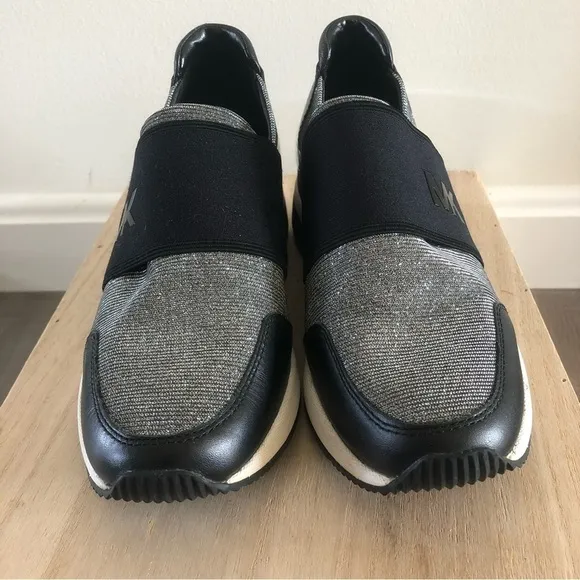 Michael Kors Black &amp; Silver Felix Leather Trainer Sneakers 6