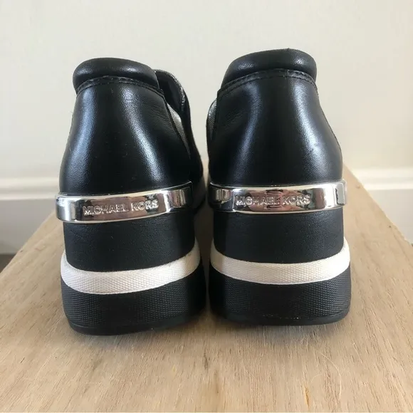 Michael Kors Black &amp; Silver Felix Leather Trainer Sneakers 6