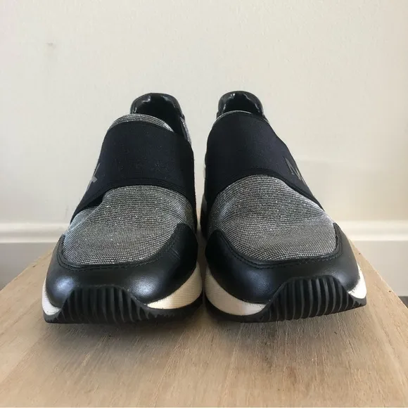 Michael Kors Black &amp; Silver Felix Leather Trainer Sneakers 6
