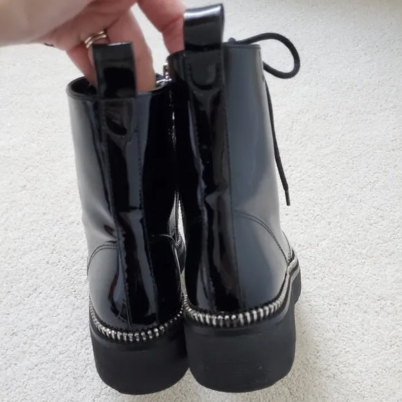 Michael Kors Black Patent Leather Haskell Moto Combat Boot sz5