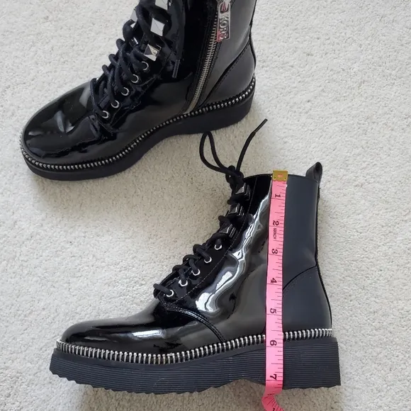 Michael Kors Black Patent Leather Haskell Moto Combat Boot sz5