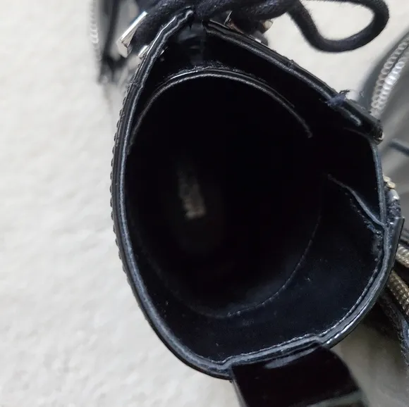 Michael Kors Black Patent Leather Haskell Moto Combat Boot sz5
