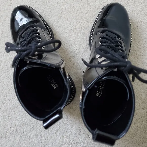 Michael Kors Black Patent Leather Haskell Moto Combat Boot sz5