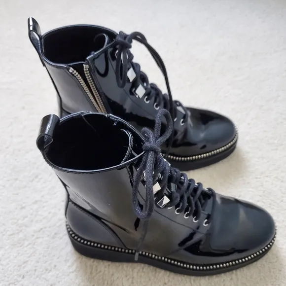 Michael Kors Black Patent Leather Haskell Moto Combat Boot sz5