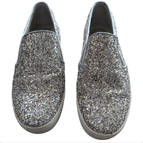 Michael Kors Glitter Slip On Sneakers Silver Metallic Size 6 MK