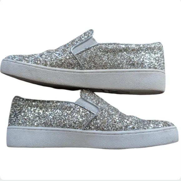 Michael Kors Glitter Slip On Sneakers Silver Metallic Size 6 MK