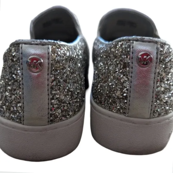 Michael Kors Glitter Slip On Sneakers Silver Metallic Size 6 MK