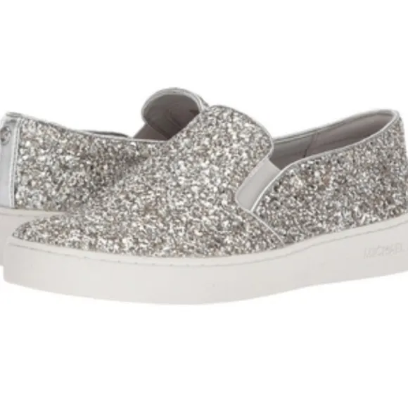 Michael Kors Glitter Slip On Sneakers Silver Metallic Size 6 MK