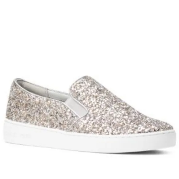 Michael Kors Glitter Slip On Sneakers Silver Metallic Size 6 MK