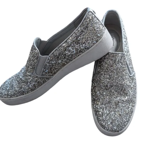 Michael Kors Glitter Slip On Sneakers Silver Metallic Size 6 MK