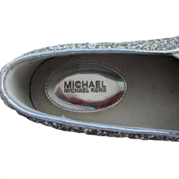 Michael Kors Glitter Slip On Sneakers Silver Metallic Size 6 MK