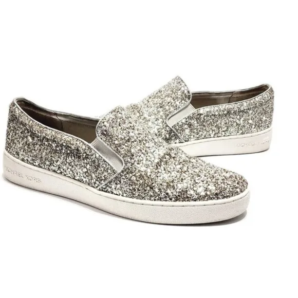 Michael Kors Glitter Slip On Sneakers Silver Metallic Size 6 MK