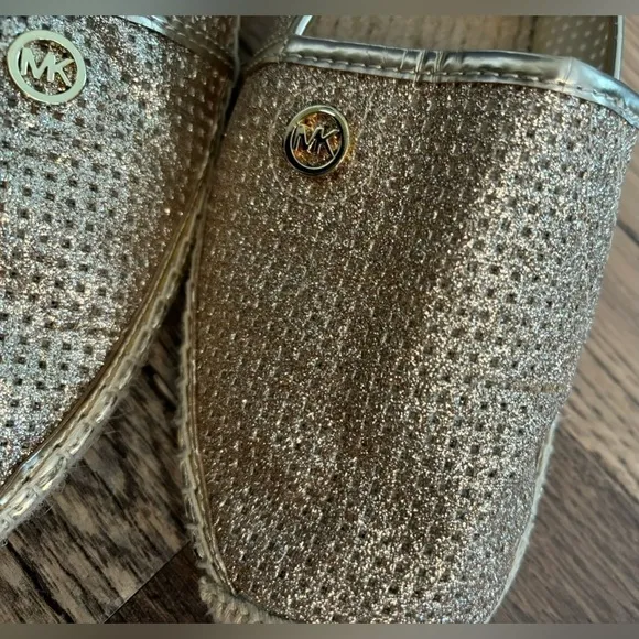 Michael Kors Kendrick Slip On Pixie Fine Perforated Espadrille Flat Gold Size 8