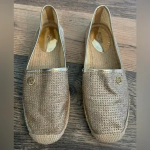 Michael Kors Kendrick Slip On Pixie Fine Perforated Espadrille Flat Gold Size 8