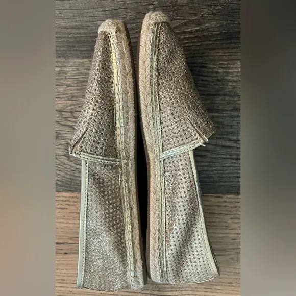 Michael Kors Kendrick Slip On Pixie Fine Perforated Espadrille Flat Gold Size 8