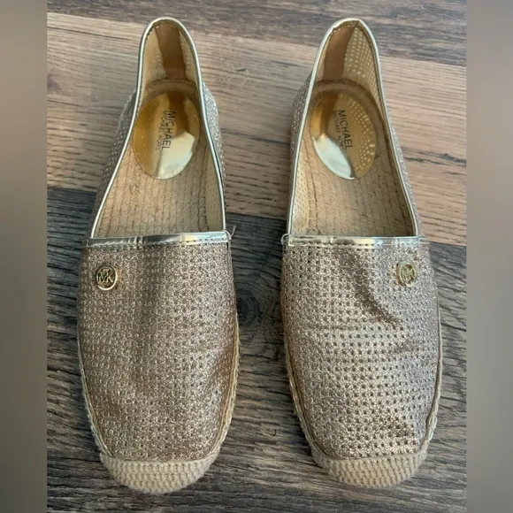 Michael Kors Kendrick Slip On Pixie Fine Perforated Espadrille Flat Gold Size 8