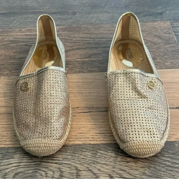 Michael Kors Kendrick Slip On Pixie Fine Perforated Espadrille Flat Gold Size 8