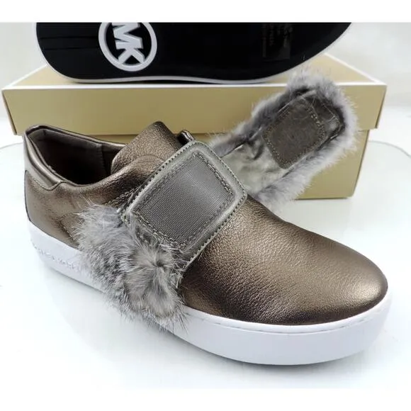 Michael Kors Maven Sneaker Platform Metallic Leather Nickle Size 6