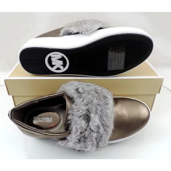 Michael Kors Maven Sneaker Platform Metallic Leather Nickle Size 6
