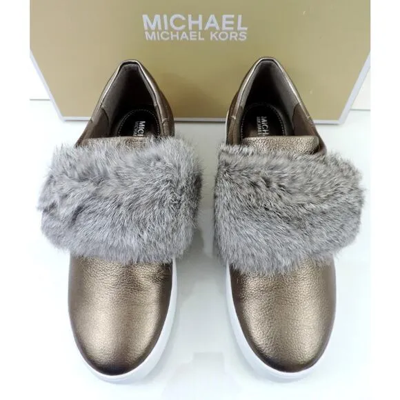 Michael Kors Maven Sneaker Platform Metallic Leather Nickle Size 6
