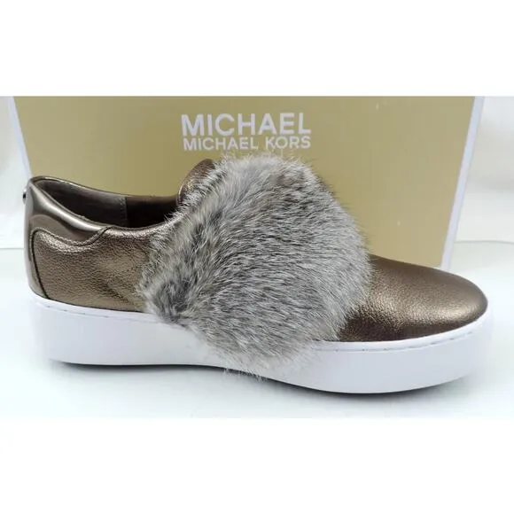 Michael Kors Maven Sneaker Platform Metallic Leather Nickle Size 6
